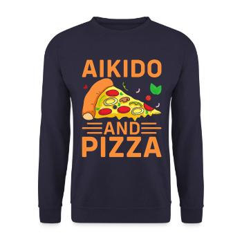 Aikido und Pizza - Unisex Pullover - Navy - Vorne - Alina (178cm) & Michal (187cm)