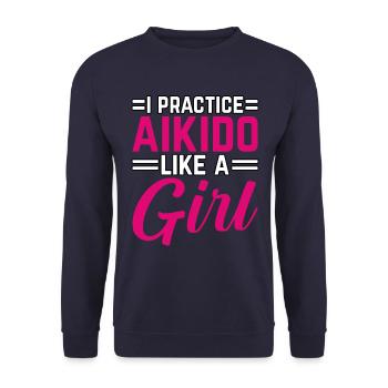 Ich praktiziere Aikido wie ein Mädchen - Unisex Pullover - Navy - Vorne - Alina (178cm) & Michal (187cm)