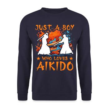 Just a Boy who loves Aikido - Unisex Sweatshirt - navy - Front - Alina (178cm) & Michal (187cm)