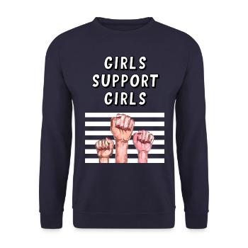Mädchen unterstützen Mädchen - Unisex Pullover - Navy - Vorne - Alina (178cm) & Michal (187cm)