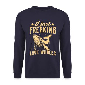 Ich liebe Wale einfach verdammt noch mal - Unisex Pullover - Navy - Vorne - Alina (178cm) & Michal (187cm)