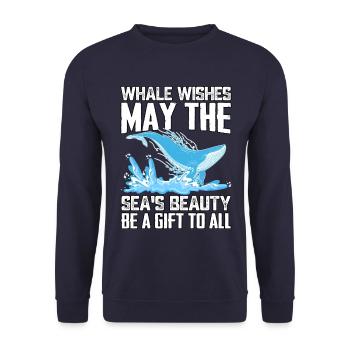 Whale wishes may the sea's beauty be a gift to all - Unisex Sweatshirt - navy - Front - Alina (178cm) & Michal (187cm)