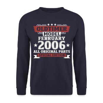 18. Geburtstag Oldtimer Februar Jahrgang 2006 - Unisex Pullover - Navy - Vorne - Alina (178cm) & Michal (187cm)