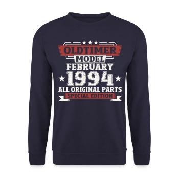 30. Geburtstag Oldtimer Februar Jahrgang 1994 - Unisex Pullover - Navy - Vorne - Alina (178cm) & Michal (187cm)