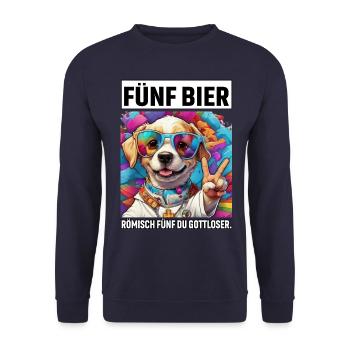Funny Dog Five Beer Roman Five You Godless - Unisex Sweatshirt - navy - Front - Alina (178cm) & Michal (187cm)