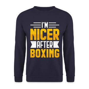Ich bin netter nach dem Boxen - Unisex Pullover - Navy - Vorne - Alina (178cm) & Michal (187cm)