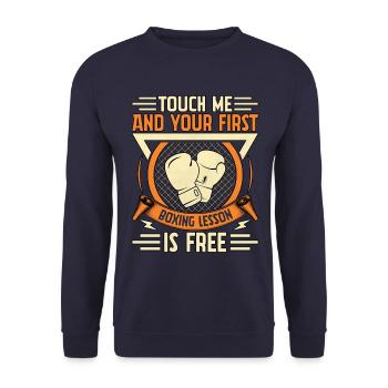 Berühre mich und deine erste Boxstunde ist kostenlos - Unisex Pullover - Navy - Vorne - Alina (178cm) & Michal (187cm)