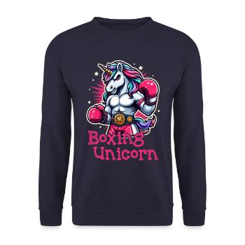 Boxen Einhorn - Unisex Pullover - Navy - Vorne - Alina (178cm) & Michal (187cm)