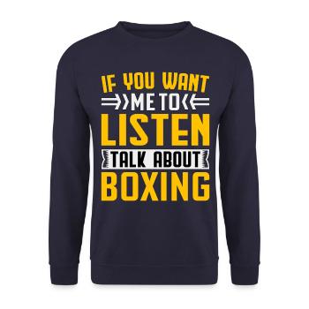 Wenn Sie möchten, dass ich zuhöre, sprechen Sie über Boxen - Unisex Pullover - Navy - Vorne - Alina (178cm) & Michal (187cm)
