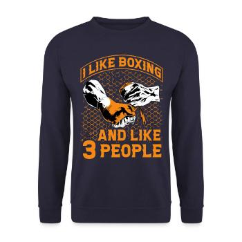 Ich mag Boxen und mag 3 Leute - Unisex Pullover - Navy - Vorne - Alina (178cm) & Michal (187cm)