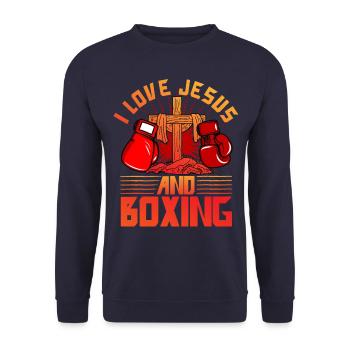 Ich liebe Jesus und Boxen - Unisex Pullover - Navy - Vorne - Alina (178cm) & Michal (187cm)