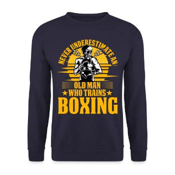 Unterschätzen Sie niemals einen alten Mann, der Boxen trainiert - Unisex Pullover - Navy - Vorne - Alina (178cm) & Michal (187cm)