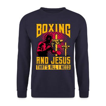 Boxen und Jesus, das ist alles, was ich brauche - Unisex Pullover - Navy - Vorne - Alina (178cm) & Michal (187cm)