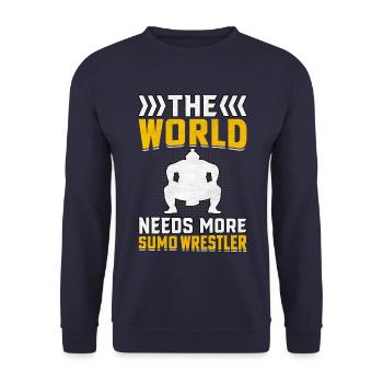 Die Welt braucht mehr Sumo-Ringer - Unisex Pullover - Navy - Vorne - Alina (178cm) & Michal (187cm)