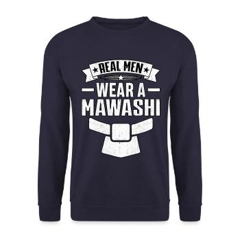 Echte Männer tragen einen Mawashi - Unisex Pullover - Navy - Vorne - Alina (178cm) & Michal (187cm)