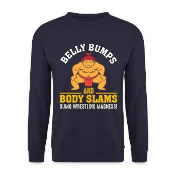 Belly Bumps and Body Slams Sumo Wrestling Madness - Unisex Sweatshirt - navy - Front - Alina (178cm) & Michal (187cm)