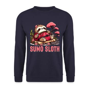 Sumo-Faultier - Unisex Pullover - Navy - Vorne - Alina (178cm) & Michal (187cm)