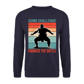 Sumo-Herausforderung nimm den Kampf an - Unisex Pullover - Navy - Vorne - Alina (178cm) & Michal (187cm)
