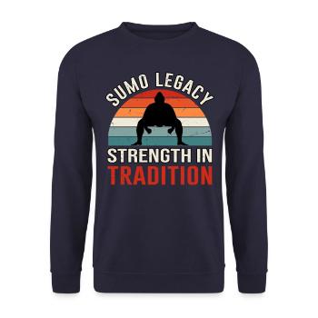 Sumo-Vermächtnis Stärke in der Tradition - Unisex Pullover - Navy - Vorne - Alina (178cm) & Michal (187cm)