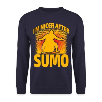 Ich bin netter nach Sumo - Unisex Pullover - Navy - Vorne - Alina (178cm) & Michal (187cm)