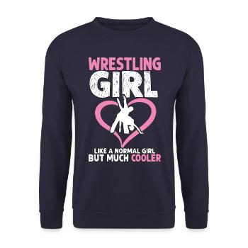 Wrestling Girl wie ein normales Girl, aber viel cooler - Unisex Pullover - Navy - Vorne - Alina (178cm) & Michal (187cm)