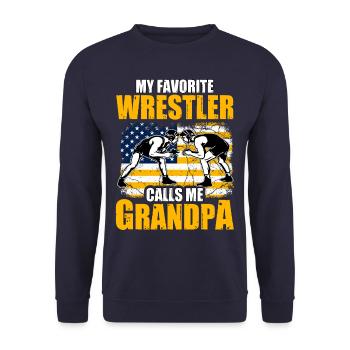 Mein Lieblings-Wrestler nennt mich Opa - Unisex Pullover - Navy - Vorne - Alina (178cm) & Michal (187cm)