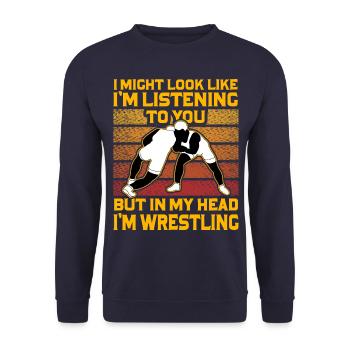 I might look l like I'm listening but in my head - Unisex Sweatshirt - navy - Front - Alina (178cm) & Michal (187cm)