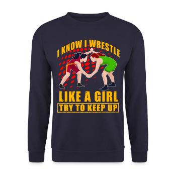 Je sais que je lutte comme une fille, j’essaie de suivre - Sweat-shirt Unisexe - marine - Devant - Alina (178cm) & Michal (187cm)
