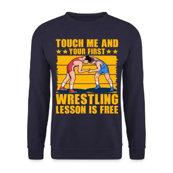 Touchez-moi et votre première leçon de lutte est gratuite - Sweat-shirt Unisexe - marine - Devant - Alina (178cm) & Michal (187cm)