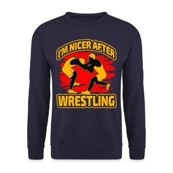 I'm nicer after Wrestling - Unisex Pullover - Navy - Vorne - Alina (178cm) & Michal (187cm)