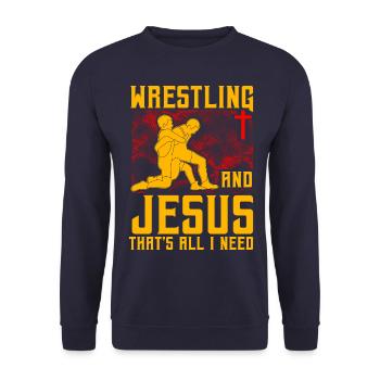 Wrestling and Jesus that's all I need - Unisex Pullover - Navy - Vorne - Alina (178cm) & Michal (187cm)