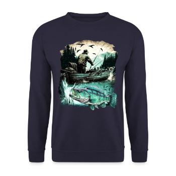 Bass Fish - Unisex Sweatshirt - navy - Front - Alina (178cm) & Michal (187cm)