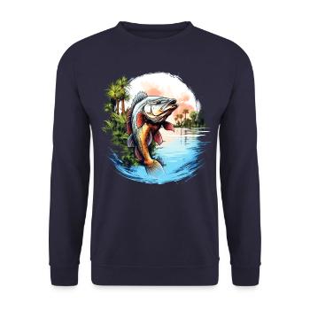 Bass Fish - Unisex Sweatshirt - navy - Front - Alina (178cm) & Michal (187cm)