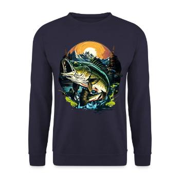 Bass Fish - Unisex Sweatshirt - navy - Front - Alina (178cm) & Michal (187cm)