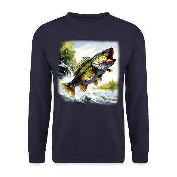 Bass Fish - Unisex Sweatshirt - navy - Front - Alina (178cm) & Michal (187cm)