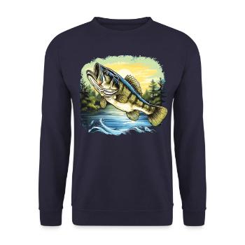 Bass Fish - Unisex Sweatshirt - navy - Front - Alina (178cm) & Michal (187cm)