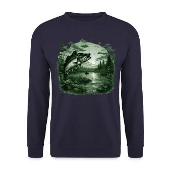 Bass Fish - Unisex Sweatshirt - navy - Front - Alina (178cm) & Michal (187cm)