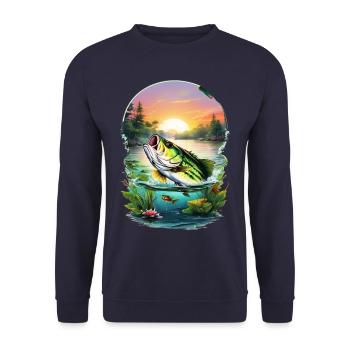 Bass Fish - Unisex Sweatshirt - navy - Front - Alina (178cm) & Michal (187cm)