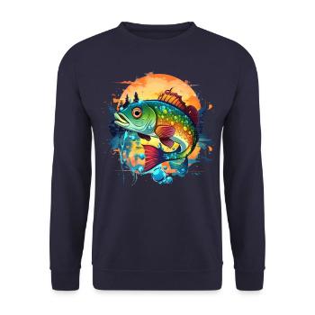 Bass Fish - Unisex Sweatshirt - navy - Front - Alina (178cm) & Michal (187cm)