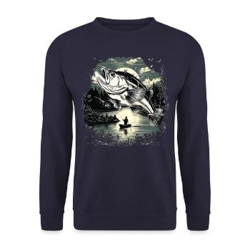 Bass Fish - Unisex Sweatshirt - navy - Front - Alina (178cm) & Michal (187cm)