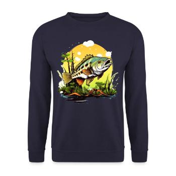 Bass Fish - Unisex Sweatshirt - navy - Front - Alina (178cm) & Michal (187cm)