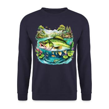 Bass Fish - Unisex Sweatshirt - navy - Front - Alina (178cm) & Michal (187cm)