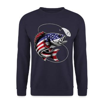 Bassfisch Vereinigte Staaten von Amerika - Unisex Pullover - Navy - Vorne - Alina (178cm) & Michal (187cm)