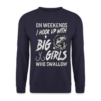 Am Wochenende treffe ich mich mit Mädchen, die schlucken - Unisex Pullover - Navy - Vorne - Alina (178cm) & Michal (187cm)