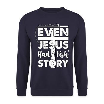 Sogar Jesus hatte eine Fischgeschichte - Unisex Pullover - Navy - Vorne - Alina (178cm) & Michal (187cm)