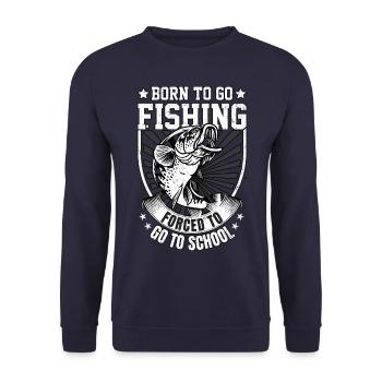 Né pour aller à la pêche, forcé d’aller à l’école - Sweat-shirt Unisexe - marine - Devant - Alina (178cm) & Michal (187cm)