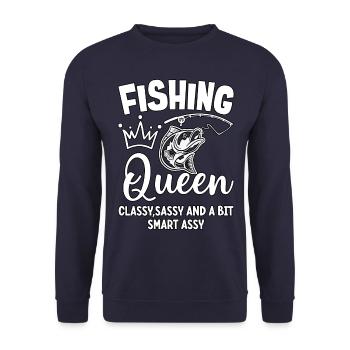 Fishing Queen Cassy frech und ein bisschen frech - Unisex Pullover - Navy - Vorne - Alina (178cm) & Michal (187cm)