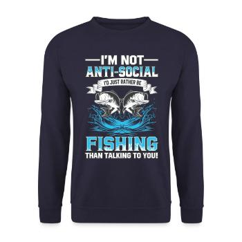 Ich bin nicht asozial, ich würde nur lieber angeln - Unisex Pullover - Navy - Vorne - Alina (178cm) & Michal (187cm)