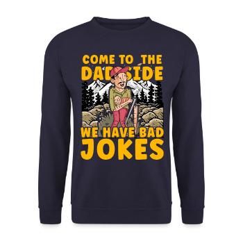 Kommen Sie auf die Papa-Seite, wir haben schlechte Witze - Unisex Pullover - Navy - Vorne - Alina (178cm) & Michal (187cm)