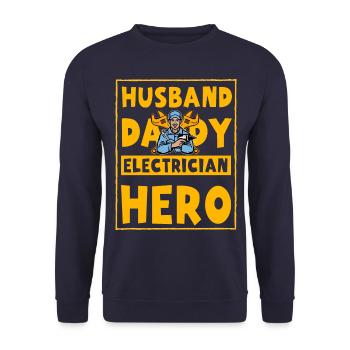 Ehemann Papa Elektriker Held - Unisex Pullover - Navy - Vorne - Alina (178cm) & Michal (187cm)